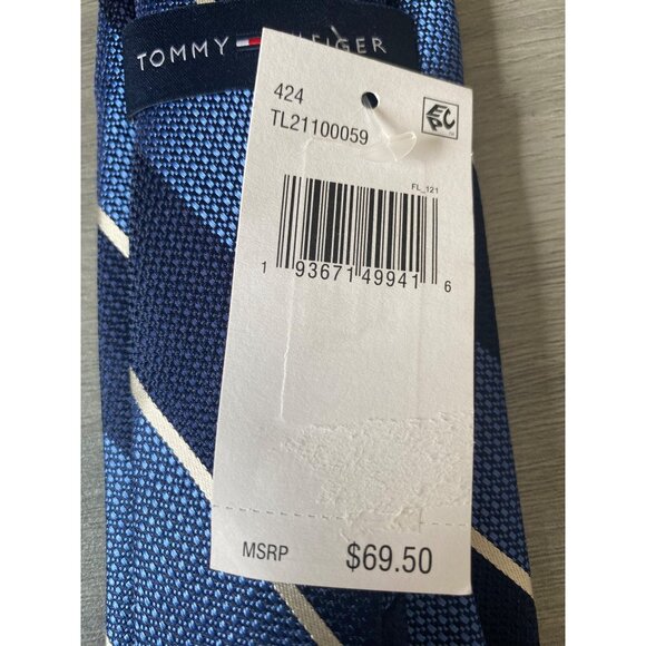 Tommy Hilfiger Men's Classic Textured Stripe Tie Navy/blue OS NWT - Picture 4 of 4